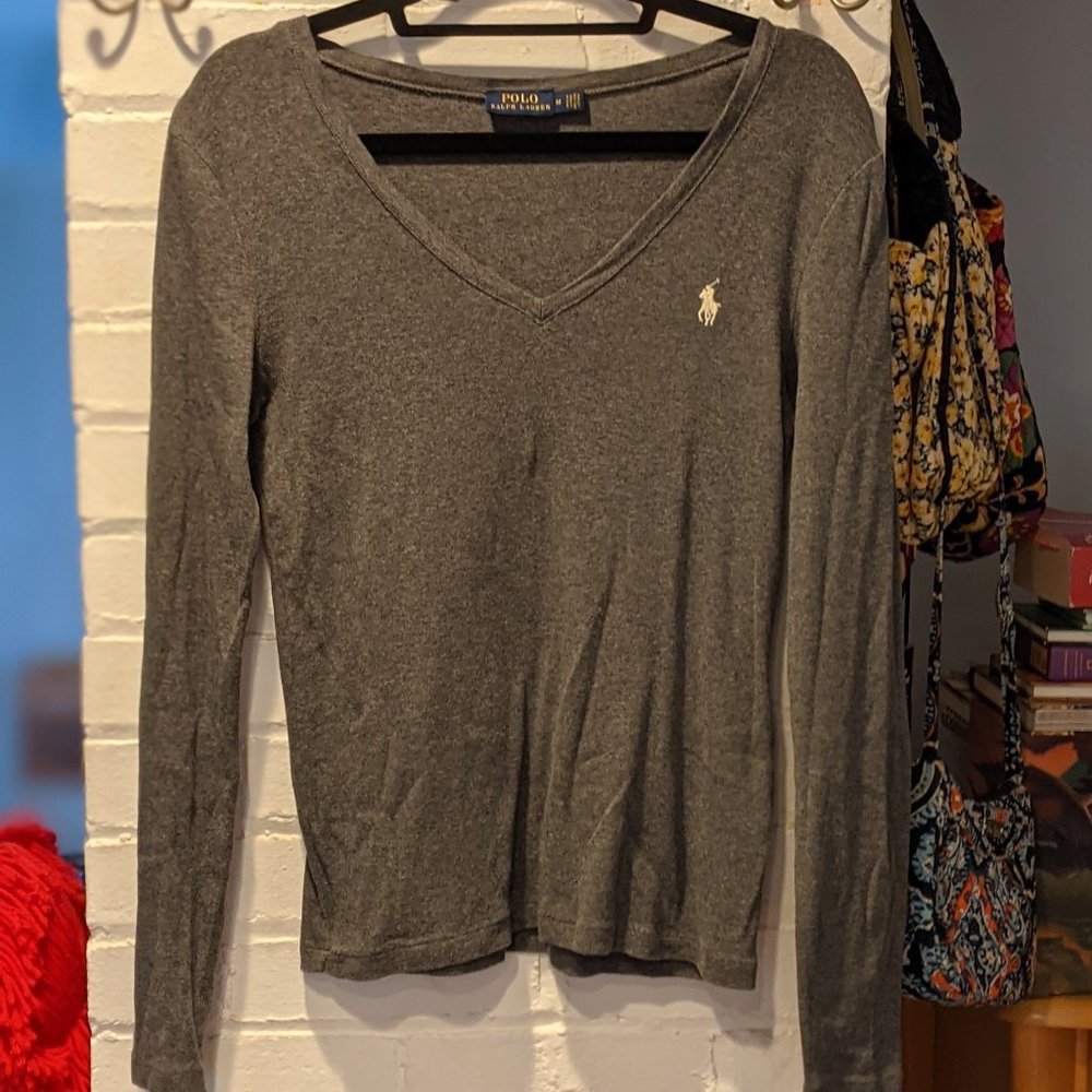 Ralph Lauren Grey Long-Sleeve V-Neck